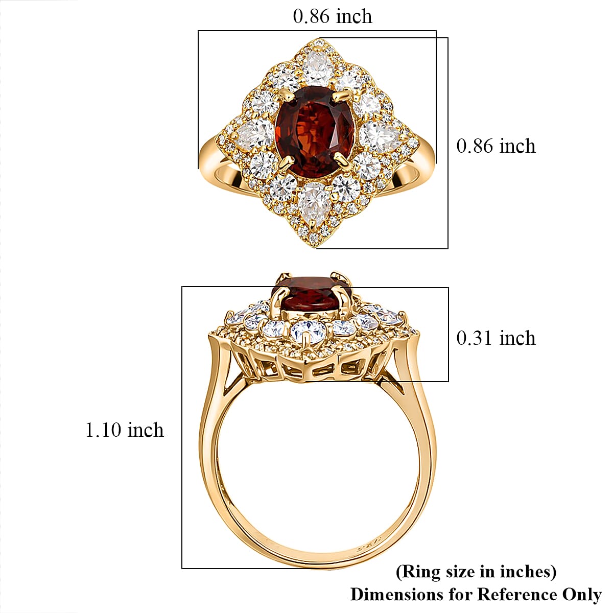 D'Joy Premium Red Zircon and Moissanite 4.35 ctw Fire Reign Ring in 18K Vermeil Yellow Gold Over Sterling Silver (Size 6.0) image number 5
