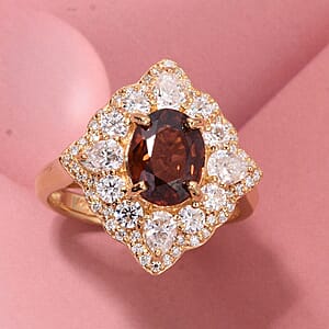 D'Joy Premium Red Zircon and Moissanite 4.35 ctw Fire Reign Ring in 18K Vermeil Yellow Gold Over Sterling Silver (Size 7.0)