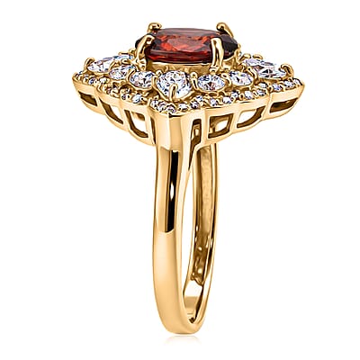 D'Joy Premium Red Zircon and Moissanite 4.35 ctw Fire Reign Ring in 18K Vermeil Yellow Gold Over Sterling Silver (Size 7.0)