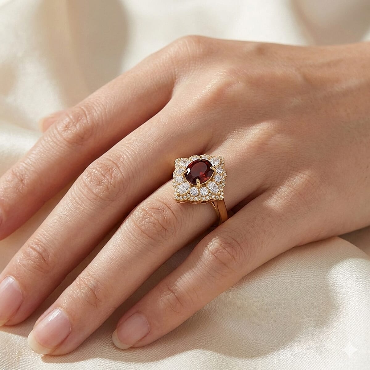 D'Joy Premium Red Zircon and Moissanite 4.35 ctw Fire Reign Ring in 18K Vermeil Yellow Gold Over Sterling Silver (Size 8.0) image number 2