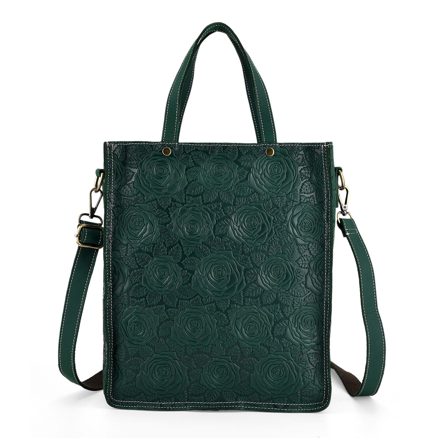 La Marey Green Genuine Leather Crossbody Bag with Adjustable Shoulder Strap