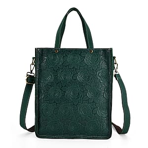 La Marey Green Genuine Leather Crossbody Bag with Adjustable Shoulder Strap