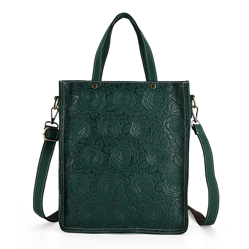 La Marey Green Genuine Leather Crossbody Bag with Adjustable Shoulder Strap