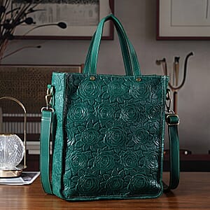 La Marey Green Genuine Leather Crossbody Bag with Adjustable Shoulder Strap