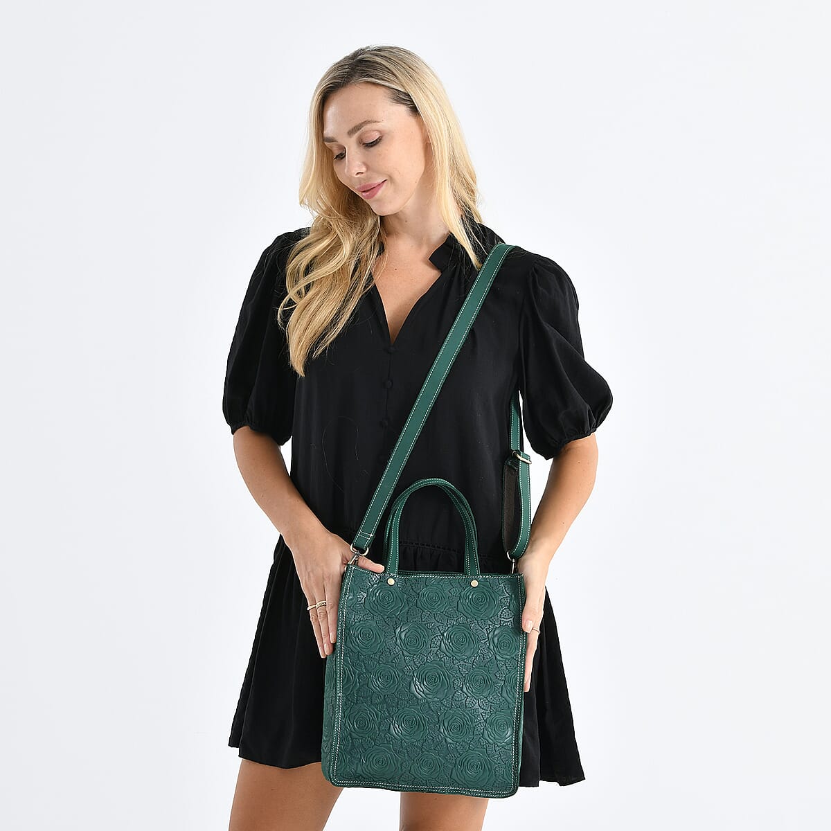La Marey Green Genuine Leather Crossbody Bag with Adjustable Shoulder Strap image number 2