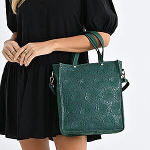 La Marey Green Genuine Leather Crossbody Bag with Adjustable Shoulder Strap
