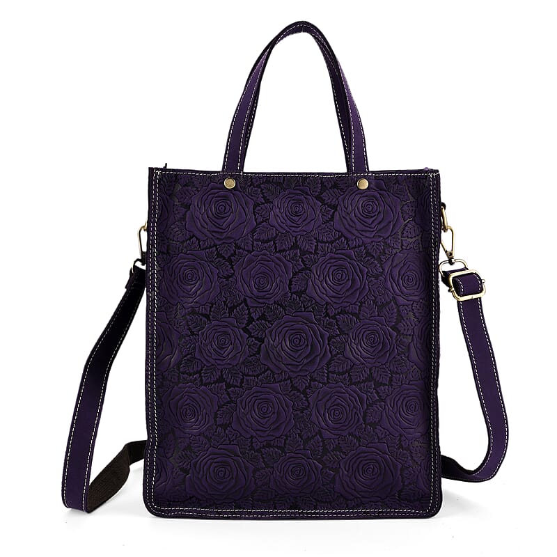 La Marey Purple Genuine Leather Crossbody Bag with Adjustable Shoulder Strap