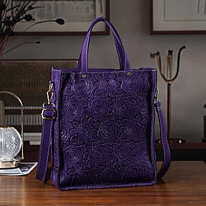 La Marey Purple Genuine Leather Crossbody Bag with Adjustable Shoulder Strap