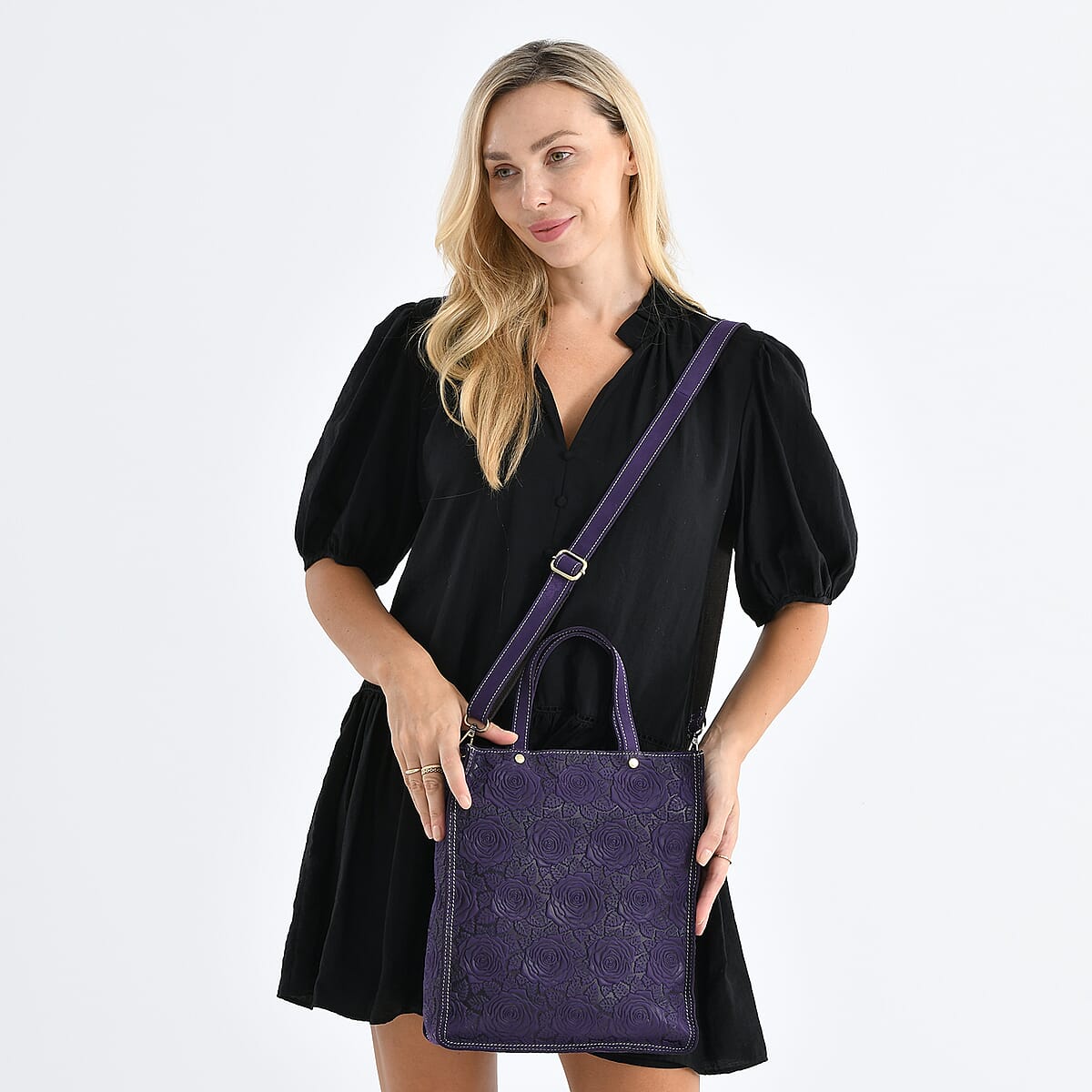 La Marey Purple Genuine Leather Crossbody Bag with Adjustable Shoulder Strap image number 2