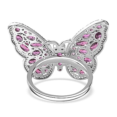 D'Joy AAA Radiant Ember Garnet, Multi Gemstone Flamecrest Butterfly Ring in Rhodium Over Sterling Silver 6.20 ctw (Size 10.0)