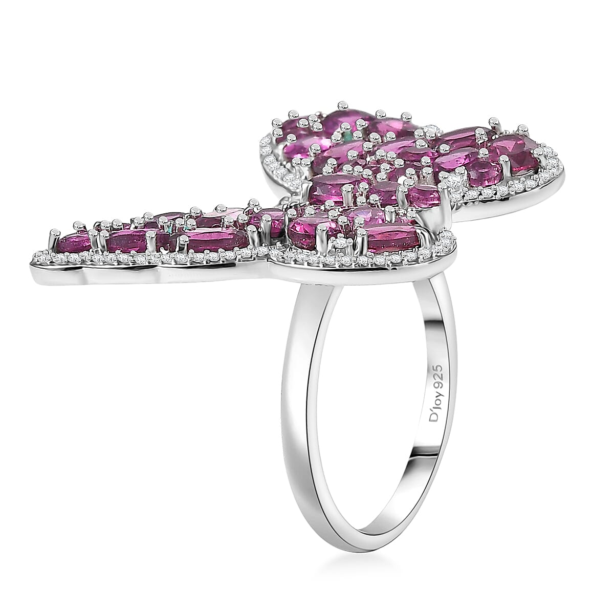 D'Joy AAA Radiant Ember Garnet, Multi Gemstone Flamecrest Butterfly Ring in Rhodium Over Sterling Silver 6.20 ctw (Size 5.0) image number 3
