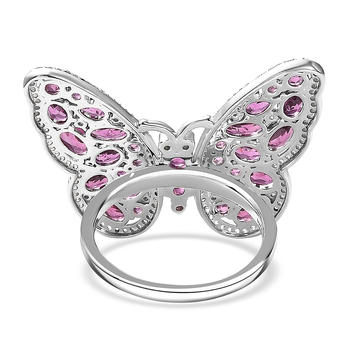 D'Joy AAA Radiant Ember Garnet, Multi Gemstone Flamecrest Butterfly Ring in Rhodium Over Sterling Silver 6.20 ctw (Size 5.0) image number 4