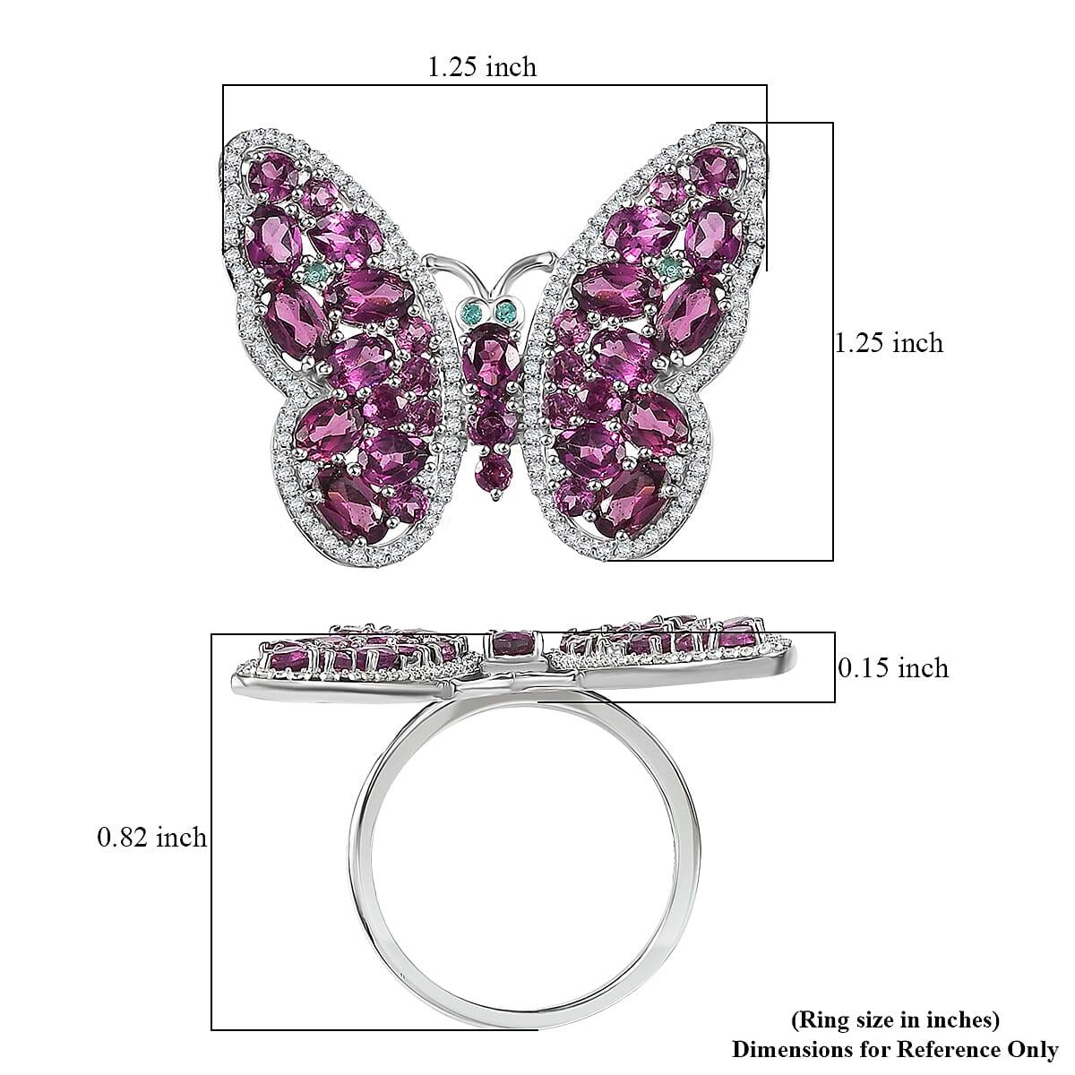 D'Joy AAA Radiant Ember Garnet, Multi Gemstone Flamecrest Butterfly Ring in Rhodium Over Sterling Silver 6.20 ctw (Size 5.0) image number 5