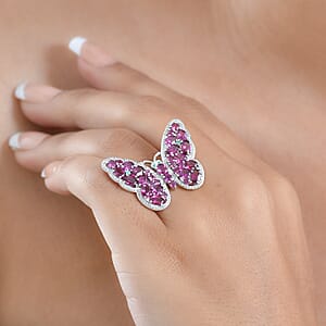 D'Joy AAA Radiant Ember Garnet, Multi Gemstone Butterfly Ring in Rhodium Over Sterling Silver 6.20 ctw (Size 6.0)