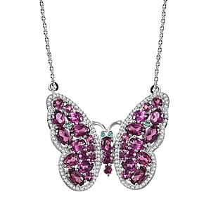 Doorbuster D'Joy AAA Radiant Ember Garnet and Multi Gemstone 6.20 ctw Flamecrest Butterfly Necklace in Rhodium Over Sterling Silver 18-20 Inches