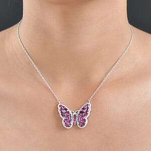 Doorbuster D'Joy AAA Radiant Ember Garnet and Multi Gemstone 6.20 ctw Flamecrest Butterfly Necklace in Rhodium Over Sterling Silver 18-20 Inches