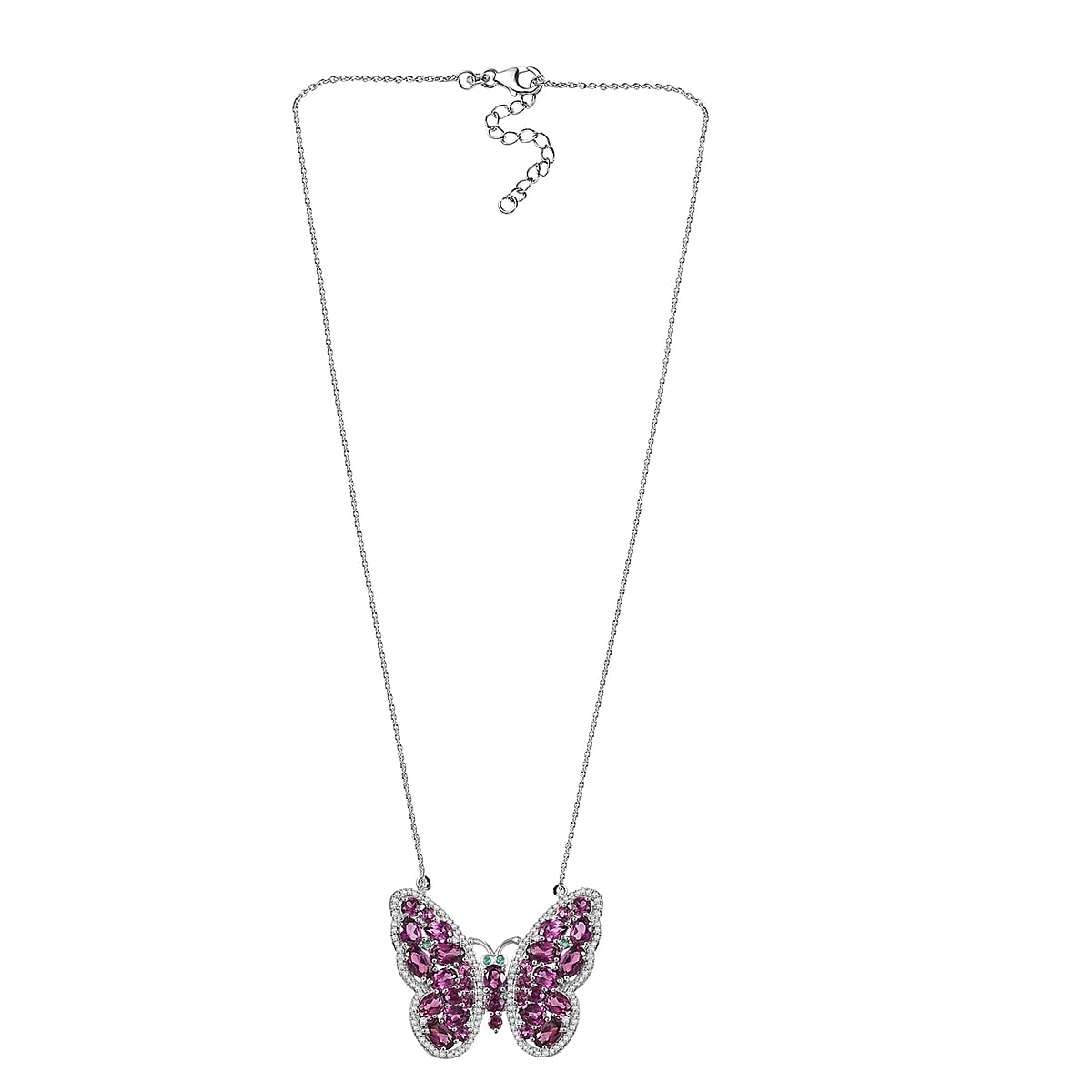Doorbuster D'Joy AAA Radiant Ember Garnet and Multi Gemstone 6.20 ctw Flamecrest Butterfly Necklace in Rhodium Over Sterling Silver 18-20 Inches image number 3
