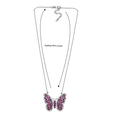 D'Joy AAA Radiant Ember Garnet and Multi Gemstone 6.20 ctw Flamecrest Butterfly Necklace in Rhodium Over Sterling Silver 18-20 Inches