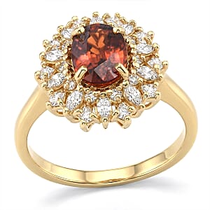 D'Joy Premium Red Zircon and Moissanite 2.75 ctw Flameburst Ring in 18K Vermeil Yellow Gold Over Sterling Silver (Size 10.0) (Del. in 7-10 Days) 
