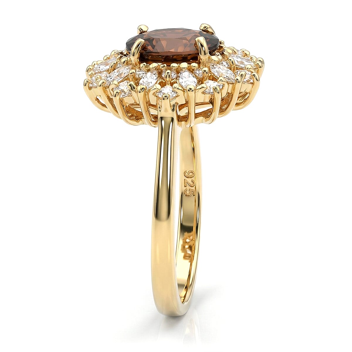 D'Joy Premium Red Zircon and Moissanite 2.75 ctw Flameburst Ring in 18K Vermeil Yellow Gold Over Sterling Silver (Size 10.0) (Del. in 7-10 Days)  image number 3