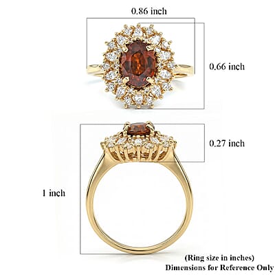 D'Joy Premium Red Zircon and Moissanite 2.75 ctw Flameburst Ring in 18K Vermeil Yellow Gold Over Sterling Silver (Size 6.0) (Del. in 7-10 Days)