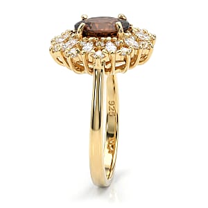 D'Joy Premium Red Zircon and Moissanite 2.75 ctw Flameburst Ring in 18K Vermeil Yellow Gold Over Sterling Silver (Size 7.0)