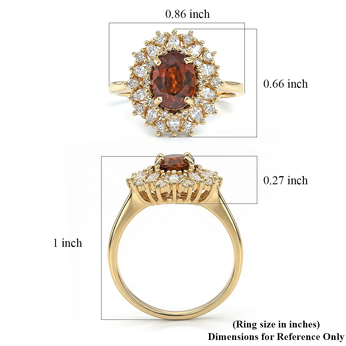 D'Joy Premium Red Zircon and Moissanite 2.75 ctw Flameburst Ring in 18K Vermeil Yellow Gold Over Sterling Silver (Size 7.0) image number 5