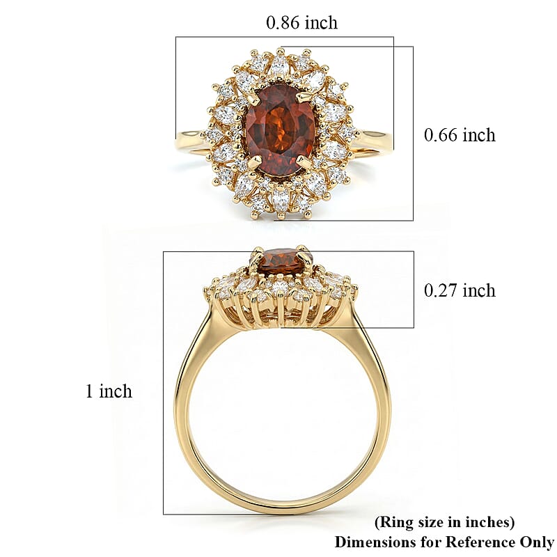 D'Joy Premium Red Zircon and Moissanite 2.75 ctw Flameburst Ring in 18K Vermeil Yellow Gold Over Sterling Silver (Size 7.0)