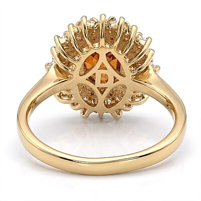 D'Joy Premium Red Zircon and Moissanite 2.75 ctw Flameburst Ring in 18K Vermeil Yellow Gold Over Sterling Silver (Size 8.0)