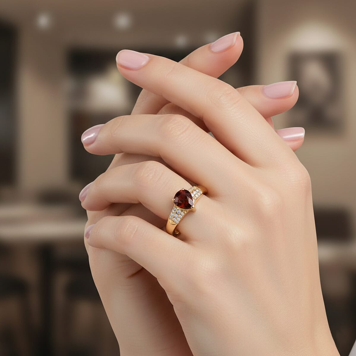 D'Joy Premium Red Zircon and Moissanite 1.85 ctw Flame Drop Ring in 18K Vermeil Yellow Gold Over Sterling Silver (Size 10.0) (Del. in 7-10 Days) image number 2