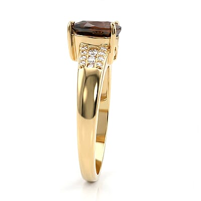 D'Joy Premium Red Zircon and Moissanite 1.85 ctw Flame Drop Ring in 18K Vermeil Yellow Gold Over Sterling Silver (Size 10.0)