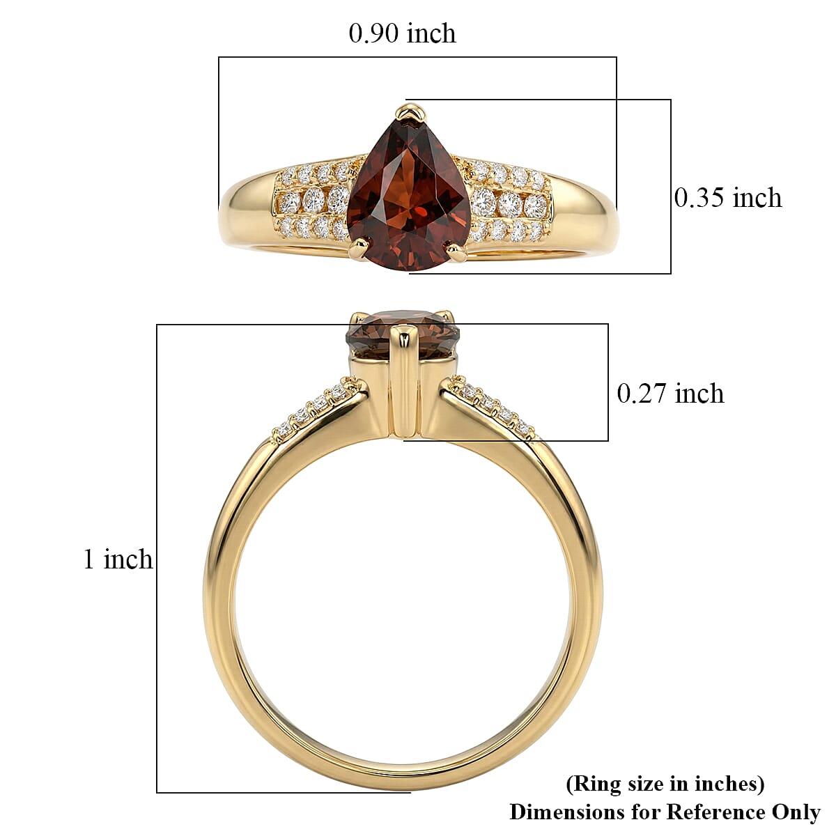 D'Joy Premium Red Zircon and Moissanite 1.85 ctw Flame Drop Ring in 18K Vermeil Yellow Gold Over Sterling Silver (Size 10.0) (Del. in 7-10 Days) image number 5