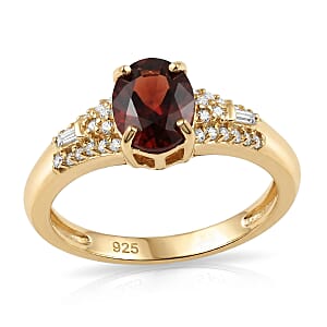 D'Joy Premium Red Zircon and Moissanite 2.30 ctw Flame Oval Ring in 18K Vermeil Yellow Gold Over Sterling Silver (Size 6.0)
