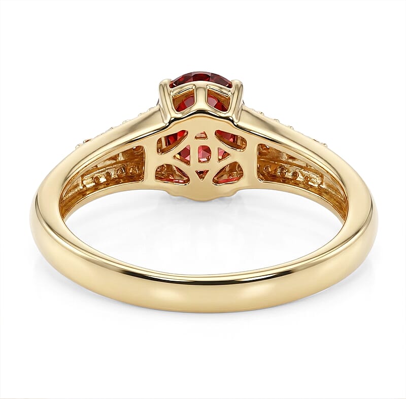 D'Joy Premium Red Zircon and Moissanite 2.30 ctw Flame Oval Ring in 18K Vermeil Yellow Gold Over Sterling Silver (Size 6.0)