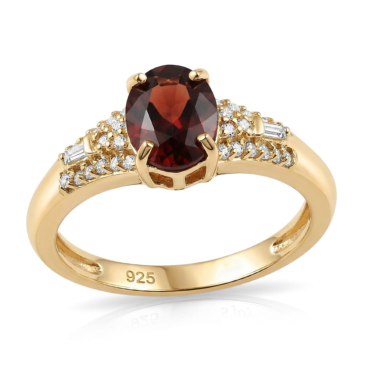 D'Joy Premium Red Zircon and Moissanite 2.30 ctw Flame Oval Ring in 18K Vermeil Yellow Gold Over Sterling Silver (Size 8.0)
