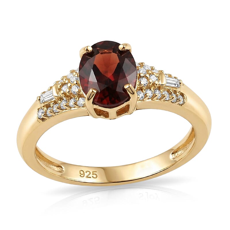 D'Joy Premium Red Zircon and Moissanite 2.30 ctw Flame Oval Ring in 18K Vermeil Yellow Gold Over Sterling Silver (Size 8.0)