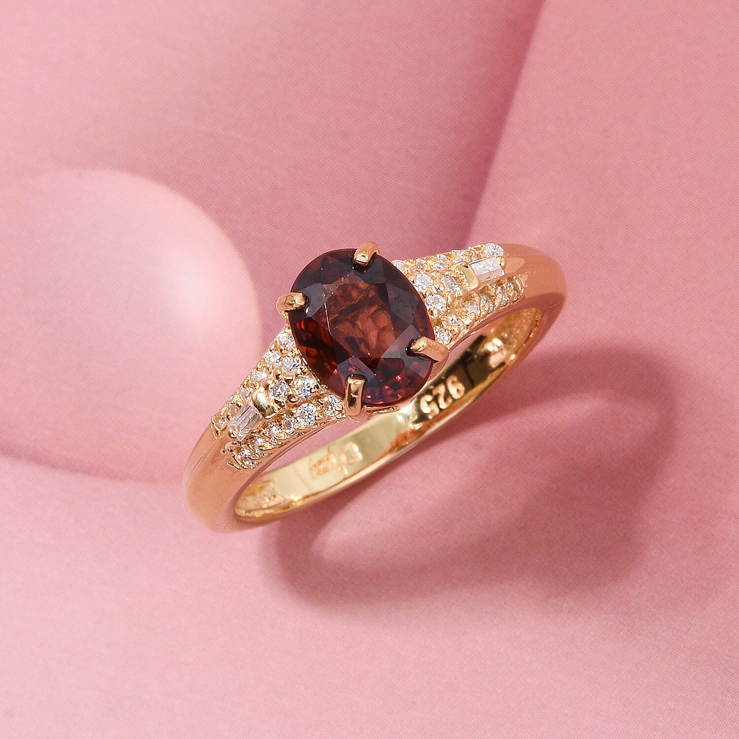 D'Joy Premium Red Zircon, Moissanite Ring in 18K Vermeil YG Over Sterling Silver (Size 10.0) 2.30 ctw