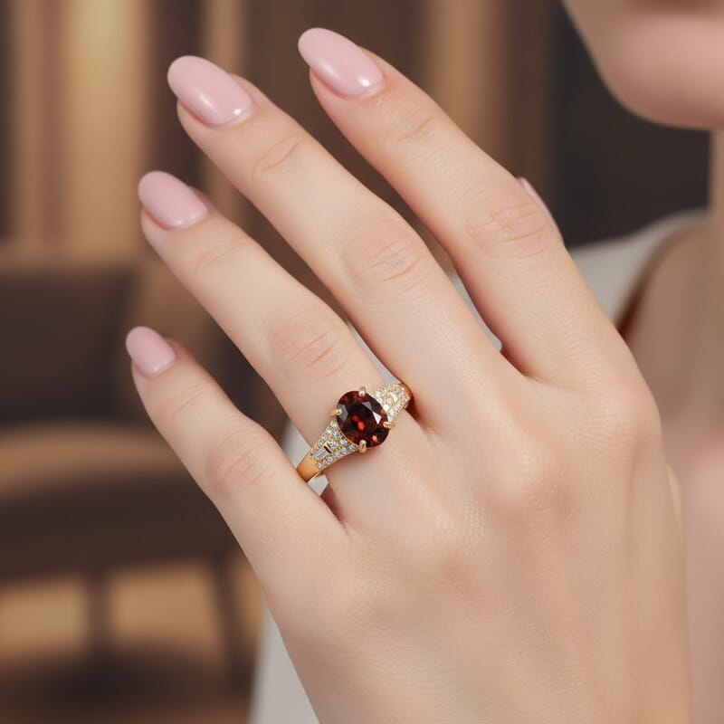 D'Joy Premium Red Zircon and Moissanite 2.30 ctw Flame Oval Ring in 18K Vermeil Yellow Gold Over Sterling Silver (Size 8.0)