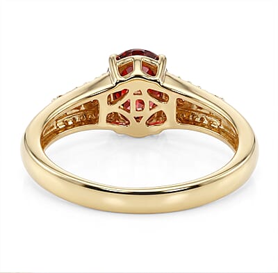 D'Joy Premium Red Zircon and Moissanite 2.30 ctw Flame Oval Ring in 18K Vermeil Yellow Gold Over Sterling Silver (Size 8.0)