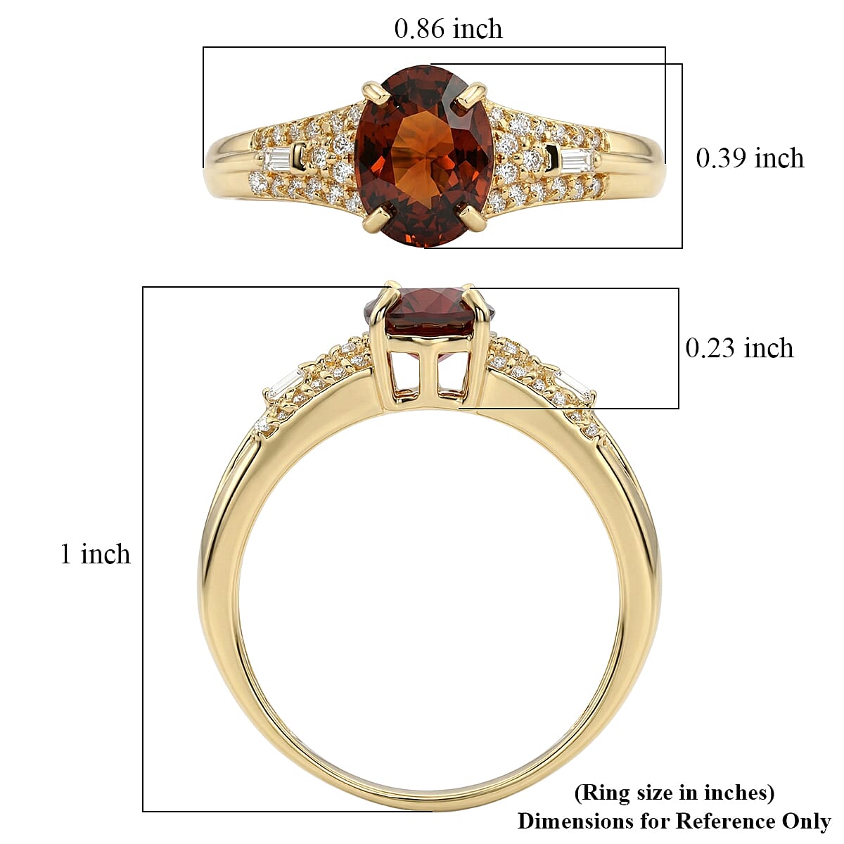 D'Joy Premium Red Zircon and Moissanite 2.30 ctw Flame Oval Ring in 18K Vermeil Yellow Gold Over Sterling Silver (Size 8.0)
