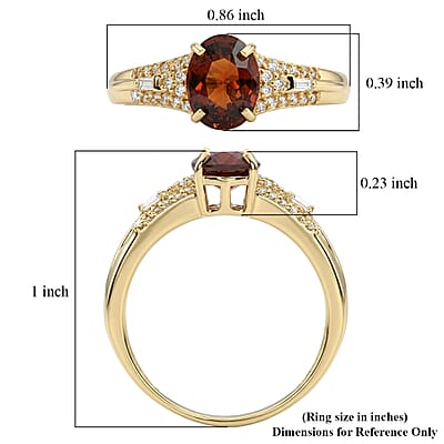 D'Joy Premium Red Zircon and Moissanite 2.30 ctw Flame Oval Ring in 18K Vermeil Yellow Gold Over Sterling Silver (Size 8.0)