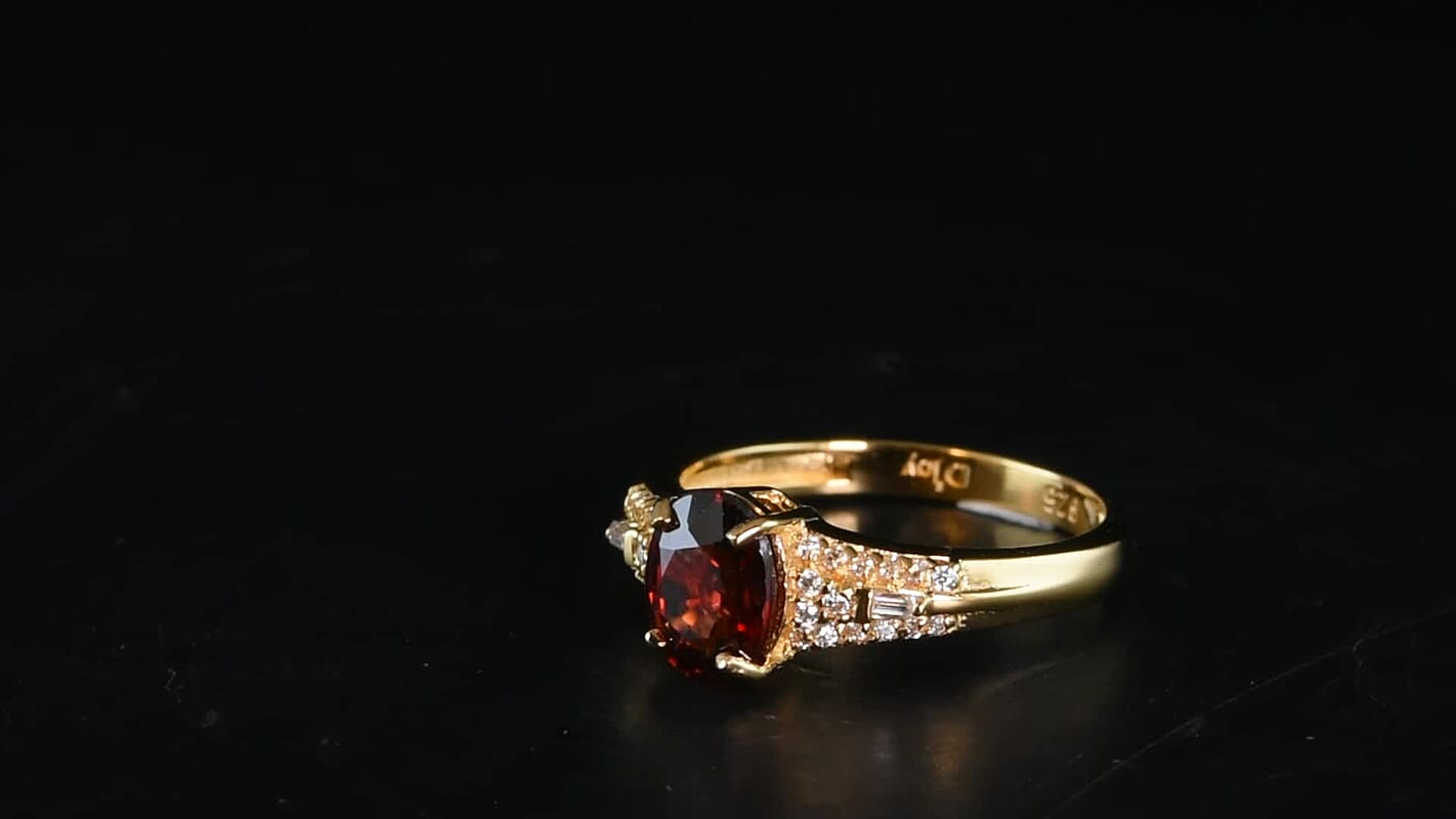 D'Joy Premium Red Zircon, Moissanite Ring in 18K Vermeil YG Over Sterling Silver (Size 10.0) 2.30 ctw