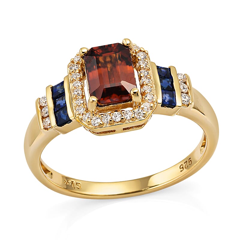 D'Joy Premium Red Zircon, Multi Gemstone Ring in 18K Vermeil YG Over Sterling Silver (Size 10.0) 2.00 ctw