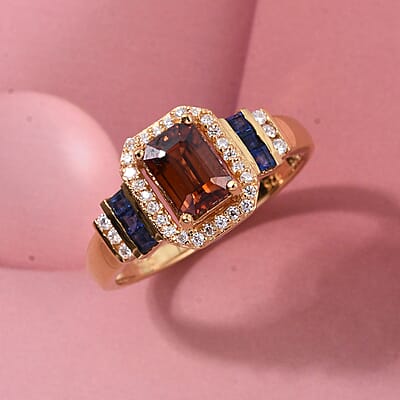 D'Joy Premium Red Zircon, Multi Gemstone Ring in 18K Vermeil YG Over Sterling Silver (Size 10.0) 2.00 ctw