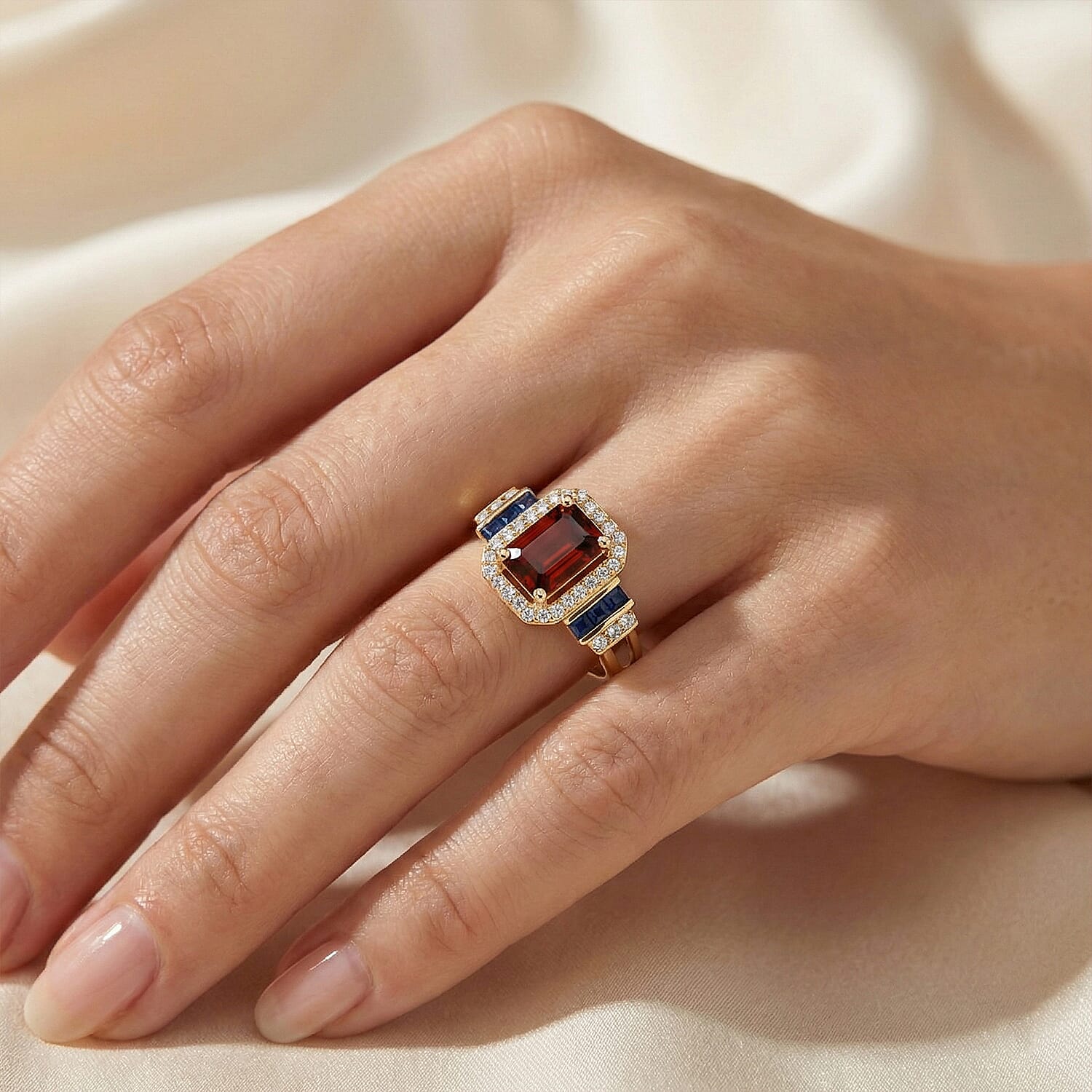 D'Joy Premium Red Zircon, Multi Gemstone Ring in 18K Vermeil YG Over Sterling Silver (Size 10.0) 2.00 ctw