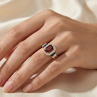 D'Joy Premium Red Zircon, Multi Gemstone Ring in 18K Vermeil YG Over Sterling Silver (Size 10.0) 2.00 ctw
