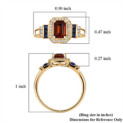D'Joy Premium Red Zircon, Multi Gemstone Ring in 18K Vermeil YG Over Sterling Silver (Size 10.0) 2.00 ctw