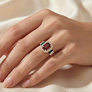 D'Joy Premium Red Zircon and Multi Gemstone 2.00 ctw Ring in 18K Vermeil Yellow Gold Over Sterling Silver (Size 8.0)