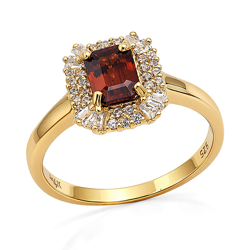 D'Joy Premium Red Zircon and White Zircon 2.10 ctw Imperial Seal Ring in 18K Vermeil Yellow Gold Over Sterling Silver (Size 5.0)
