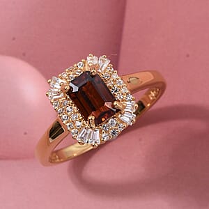 D'Joy Premium Red Zircon and White Zircon 2.10 ctw Imperial Seal Ring in 18K Vermeil Yellow Gold Over Sterling Silver (Size 5.0)